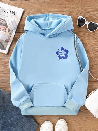 Teen Girl Pocket Sweatshirt, Printed Minimalist Casual Everyday Wear