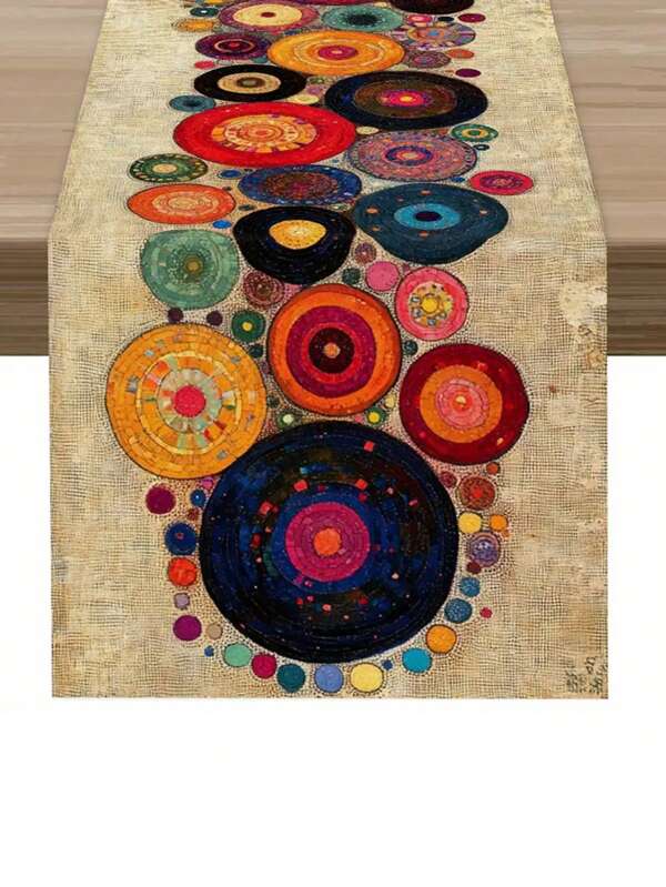1pc Abstract Art Table Runner - Vibrant Swirl Pattern, Machine-Washable Line, 13x35.4/47.2/63/72/78.7 Inches, , Digital Print For Dining Table Decor, Modern Home Kitchen & Living Room, Decorative Tablecloth | Bold Pattern Design | Smooth Texture Fabric, Centerpieces Decor Table