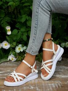 全新时尚黑蝴蝶厚底女式凉鞋，白色