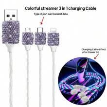 1 pièce Chargeur de voiture 2-en-1/8-en-1 avec strass, câble de charge 3-en-1 avec strass, charge rapide, Type C, USB, adaptateur de voiture, compatible avec Apple, téléphone, caméra de tableau de bord, iPad, GPS, cadeau pour les vacances/anniversaire