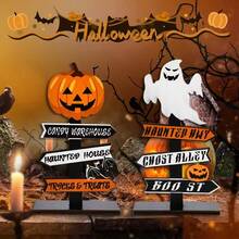 1/2 buah Hiasan Meja Kayu Hantu Halloween Kerajinan Dekorasi Rumah Halloween Hadiah Pesta Halloween - MultiWarna - View 3