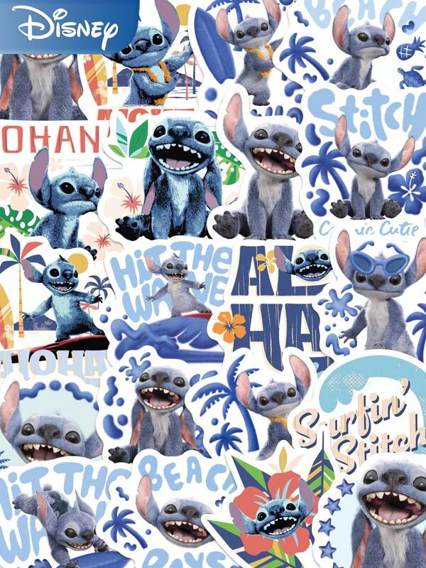 Disney 50pcs Disney Lilo & Stitch Stickers PVC Gift Cartoon Decoration Scrapbook Laptop Luggage Guitar Water Cup Phone Case DIY Decal