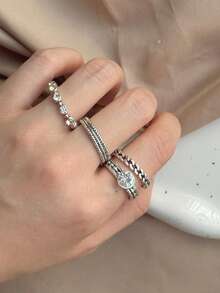 4 Pieces/Set Metal Material With Rhinestones Aged Silver Plated Women Ring Set - XLX77-4 - View 3