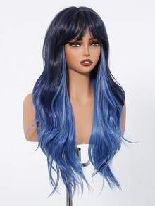 Ava WIGS 26 inch màu xanh lam nổi bật tóc giả tổng hợp màu đen có mái không keo chịu nhiệt không ren tóc giả cho phụ nữ màu đen pha trộn màu xanh lam tóc giả dài gợn sóng hàng ngày tiệc cosplay tóc giả nhiều màu, quà tặng Halloween cho phụ nữ - Nhiều màu - Xem 4