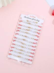 12 Stücke/Set stapelbare Buchstaben, Herz & Perlen Elastische Armband Set, Mehrschichtiges Charm Armband für Bräute, Brautjungfern, Hochzeit, Abschlussball, Party, Geschenk