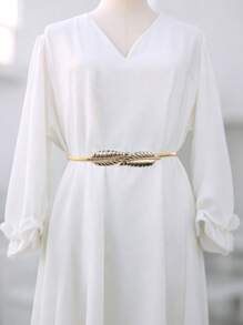 1 pieza Cinturón elástico de cintura ancha con hojas dobles, adecuado para vestidos, ideal para eventos formales de verano y fiestas