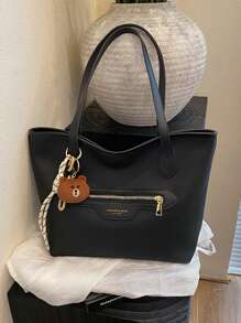 1 pezzo Borsa a tracolla tote di grande capacità, minimalista, borsa da scuola/viaggio casual con cerniera e decorazione a pendente a cartone animato