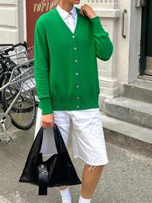 GIGOGOU Simple & Fashionable Spring Autumn Women Knit Cardigan - Army Green - View 4