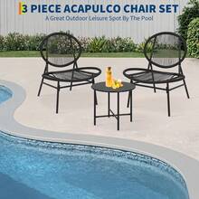 3-Piece Outdoor Seating Acapulco Chair All Weather Small Patio Bistro Set Of 2 Chairs And Side Table Modern Outdoor Furniture For Backyard Garden Balcony - 黑色 - 查看 2
