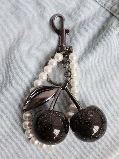 NYXIA 1 Stück schicker schwarzer Kirsche Schlüsselanhänger mit funkelndem Harz Anhänger - Legierung, anpassbarer C-förmiger Verschluss für Damen Geldbörsen & Taschen, ideales Geschenk für Familie, Freunde und Valentinstag Geschenk für Paar