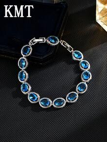 KMT 1 pieza Pulsera ovalada elegante con incrustaciones de cobre y circonita cúbica, estilo de lujo para fiestas y ocasiones - estilo ovalado - Ver 5