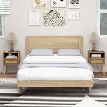 GOFLAME Rattan Nightstand Set Of 2, Boho Bedside Table With Solid Wood Legs, Drawer & Open Shelf, Modern End Table With Storage For Bedroom, Living Room - Khaki - View 3