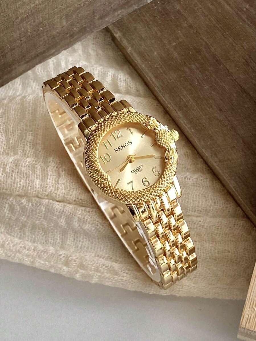 1pc Creative Watch Gold /Silver And Fashionable Quartz Watch, Suitable For Birthday Gift, Anniversary Gift, Daily Matching