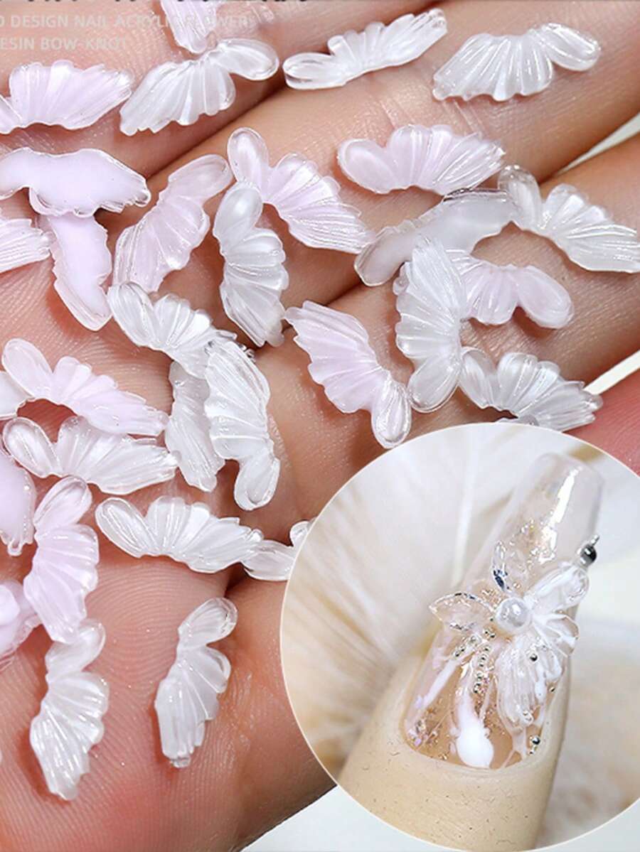 50 szt. akcesoriów do zdobienia paznokci w kształcie skrzydeł anioła, różowo-białe żywiczne akcesoria do samodzielnego zdobienia paznokci, łatwe do przyklejenia, urocze, proste i modne wzory do zdobienia paznokci dla kobiet z Japonii i Korei, odpowiednie do paznokci trumiennych, długich paznokci, etui na telefon, codziennej dekoracji paznokci i salonu kosmetycznego