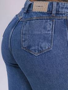 Women's High Waisted Mom Jeans Premium 100% Cotton Butt Lifting High Waist - 大理石白 - 查看 10
