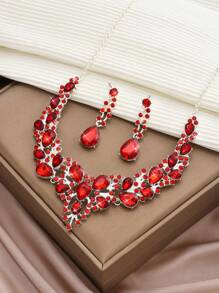3pcs Women's Jewelry Set, Necklace And Earrings, Luxury Crystal Decor For Formal Gown