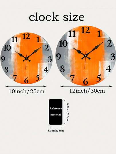 Pc 10" /12" Rustic Oranje Grijs Gradient Pattern Wooden Wand Clock, Silent Non Ticking, Ideal Living Room Bedroom Home view 7