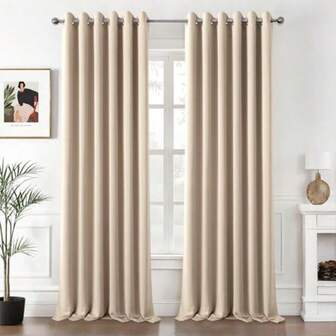 1pc Blackout Curtains, Black Polyester Drapes With Grommet Top - Resistant, Insulating & Soundproof - Ideal For Living Room, Bedroom Decor, Bedroom Window | Modern Curtains | Grommet Top Curtains, Curtains For Living Room