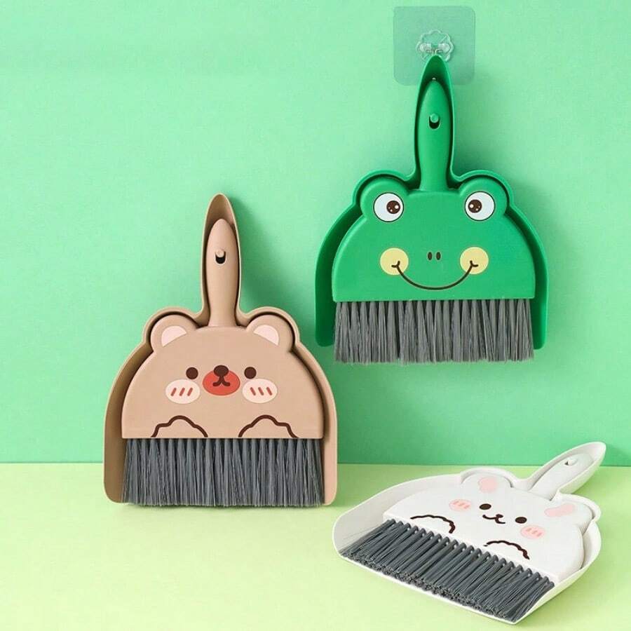 [Juego de escobas 3D Teddy & Frog] Herramienta de limpieza para niños con control de polvo estático, actividad divertida para padres e hijos, juego de limpieza de habitación alegre, diseño de dibujos animados adorable sin residuos de polvo