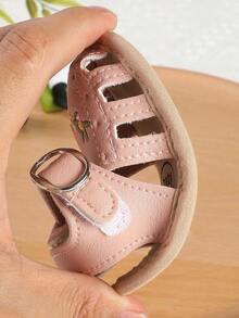 1 Pair Girls Embroidered Printed Magic Tape Design Flat Sandals Princess Shoes, Suitable For Spring, Autumn And Summer - Pink - View 7