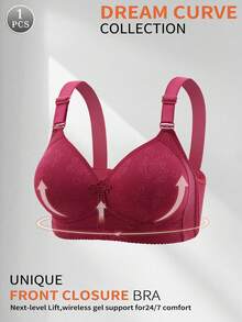 Sujetador sin costuras para mujer, sujetador de encaje floral de copa completa ajustable, ropa interior de mujer con tirantes con bordado de flores, sin almohadilla de pecho extraíble, cómodo y suave con tirantes anchos para dar forma y soporte, lencería moldeadora para comodidad y estilo - Rojo - Ver 1