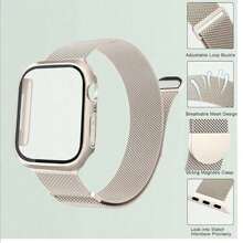 1 Conjunto Moda 3 em 1 Pulseira de Malha de Aço Inoxidável Milanesa Magnética e Protetor de Tela com Duas Fileiras de Cristais Compatível com 38mm 40mm 41mm 45mm 44mm 42mm 46mm 49mm Compatível com Ultra Série Ultra 9 8 7 6 5 4 3 2 1 SE Série 10, Pulseira Respirável e Confortável, Capa Protetora de Relógio a Prova d'água e Resistente a Arranhões e Choques para Mulheres e Homens