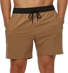 Shorts de baño para hombres de secado rápido con bolsillos con cremallera y forro de malla - Yd5#caqui - Ver 1