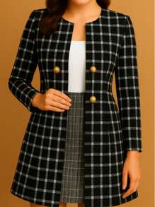 Plaid Overcoat Simple Casual Elegant Knitted Fabric Double Button Front Buttons Faux Buttons Women Evening Holiday Daily Birthday Party Formal & Evening Travel Tea Party Plus Size Green Purple Plaid Cardigan