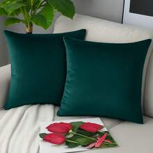 Kit Of 4 Cushion Covers 45x45 Suede Smooth Velvet Premium With Invisible Zipper Decorative - Petroleum Green - View 1
