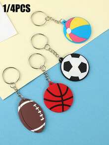 1/4 件时尚运动风格足球、篮球和橄榄球钥匙扣挂件，适合男孩和女孩、包包、车钥匙，用途广泛、轻巧，是送给朋友的小礼物 - A - 查看 1