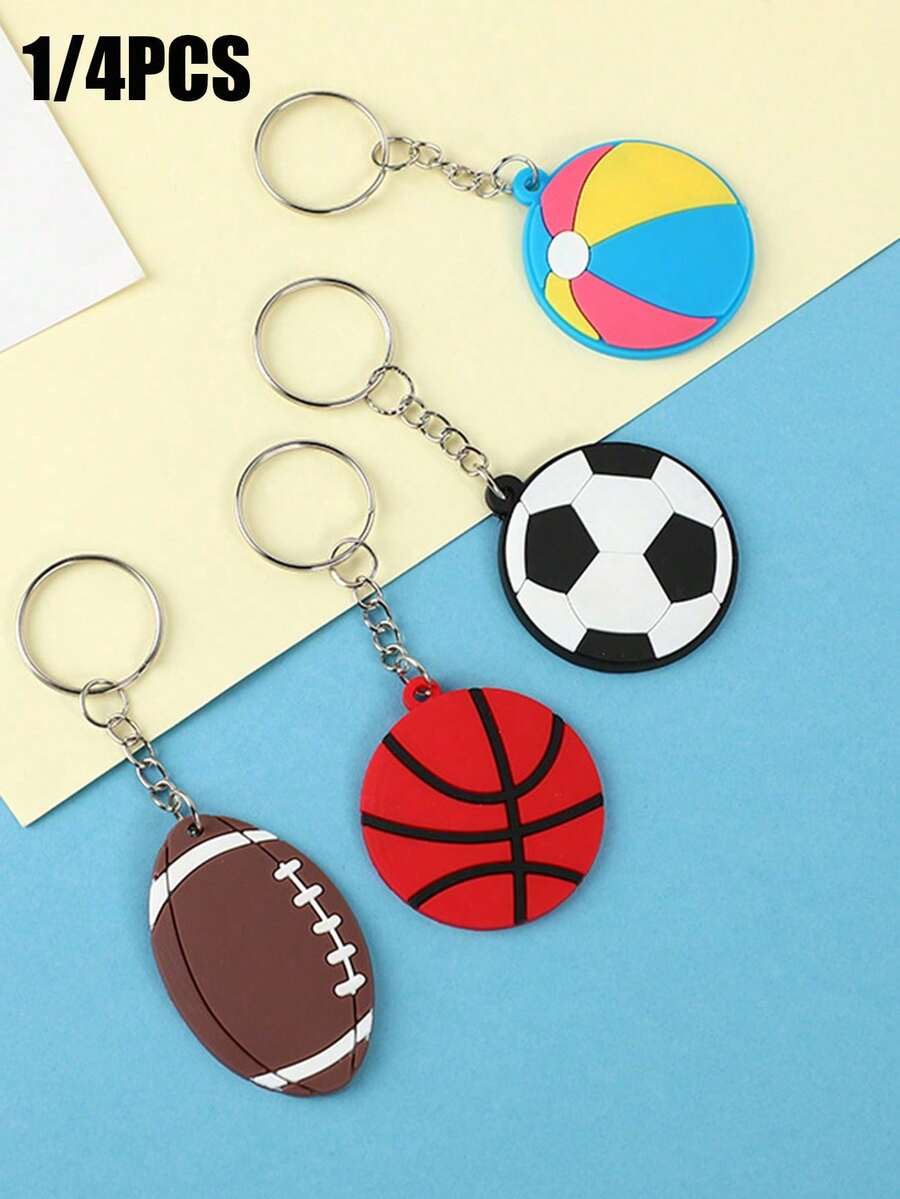 1/4 件时尚运动风格足球、篮球和橄榄球钥匙扣挂件，适合男孩和女孩、包包、车钥匙，用途广泛、轻巧，是送给朋友的小礼物 - A - 查看 1