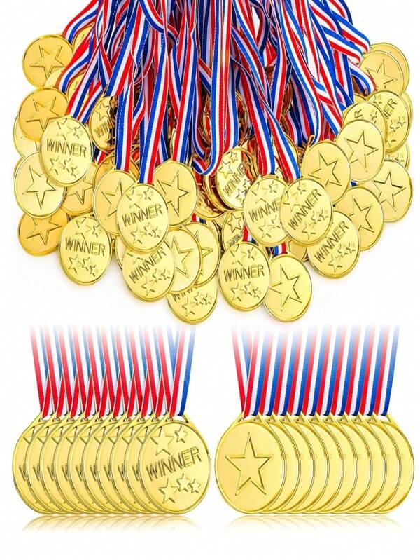 10/30/50 stuks gouden plastic mini-medailles, feestartikelen met meerdere artikelen, geschikt voor spelletjes en vieringen, perfect voor feesten, spelletjes, sport, talentenjachten, spellingwedstrijden, verjaardagsfeestjes en groepsactiviteiten, duurzaam PP-materiaal