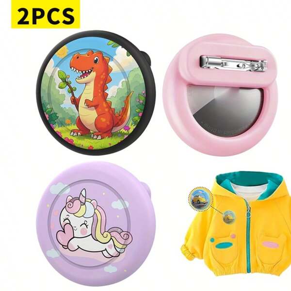 2 pièces Étui de protection en silicone souple avec motif de dessin animé créatif compatible avec Apple AirTag, broche de vêtement, collier pour animal de compagnie, sac à dos, traceur GPS, protection anti-chute