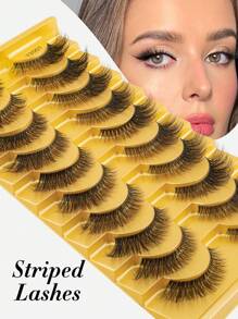 10 Pairs Transparent Criss-Cross False Eyelashes, Reusable, Delicate & Soft 3D Faux Mink Fur Fluffy Striped Lashes, Suitable For Daily And Party Makeup