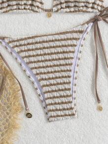 Slip bikini estivi da donna a righe con lacci, costumi da bagno molto venduti in Europa e America