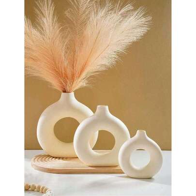 1pc Donut-Shaped Vase, Nordic Minimalist Resin Crafted Vase, Shatterproof Flower Pot For Dried Flowers, Suitable For Living Room, Bedroom, Wedding, Party, Home Decor, White ABS