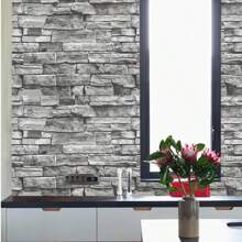 1 Rolle graues Ziegelstein-Tapete zum Abziehen und Kleben, selbstklebende abnehmbare PVC Vintage Ziegelstein-Kontakttapete mit Faux-Textur, Wohndekoration für Schlafzimmer, Badezimmer, Küche, Büro, Wohnzimmer, Möbel, Wanddekoration