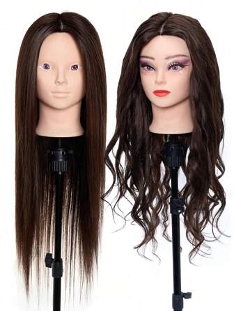 Brown Hair Makeup Mannequin Head With Slicked Back Hair 26 Inch Styling Head Cosmetology Mannequin Head Head Practice Braiding Cosmetology Doll Head Hair(1 PC Mannequin Head )For Cosmetology Supplies