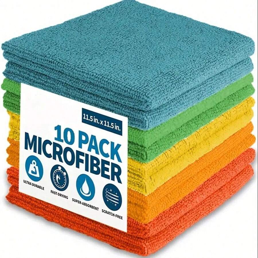 10 Pieces/Pack Kitchen Towels, Absorbent Soft Stain Removal Cloth, Microfiber Random Color Cleaning Cloth Set,Used For Cleaning Glass, Cooking Table, Pots, Bowls, Faucets, Range Hoods, Car Wiping Cleaning Cloths, Kitchen, Bathroom, Home Furnishings, Home Furnishings Suppliers - 彩色 - 查看 1