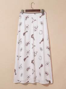 Acelitt Women's Beige Western Style Mustang Print Satin Bodycon Skirt, All Season - Multicolor - View 4