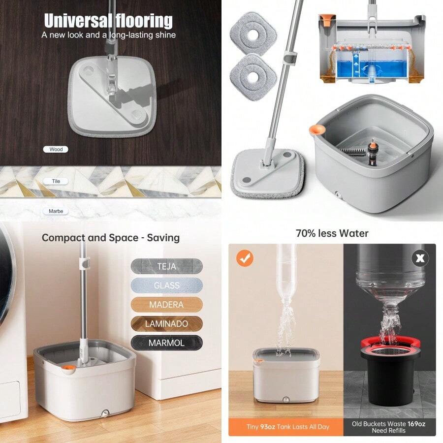 Mop And Bucket Set Easytouse Spin Mop With Separate Dirty Water System DeepCleaning Mops For Floors Ideal For Home Kitchen Bathroom - 2 - View 1