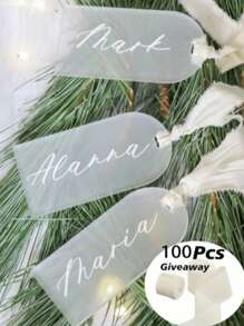 10 peças/50 peças/100 peças 3,5" x 1,8" cartões de lugar de casamento de acrílico transparente, etiquetas de nome penduradas faça você mesmo, cartão em branco de acrílico para decoração de arco de casamento, Natal