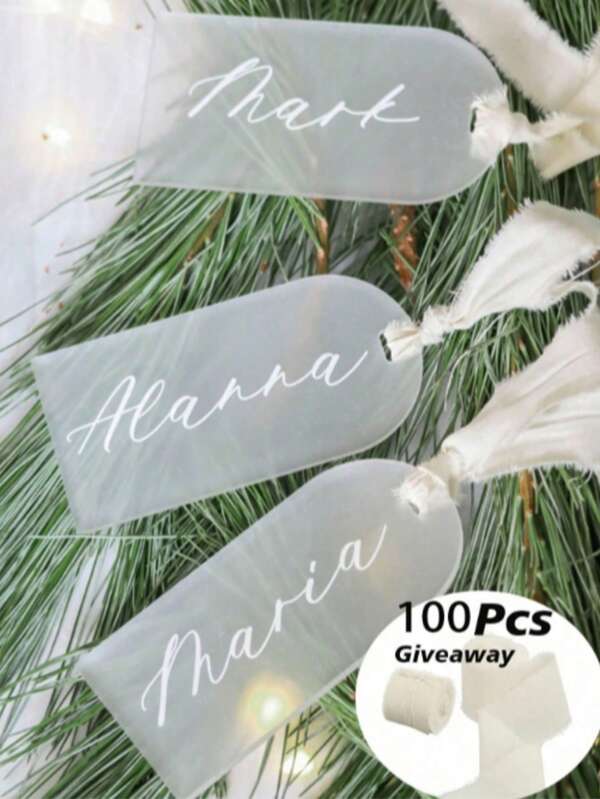 10 peças/50 peças/100 peças 3,5" x 1,8" cartões de lugar de casamento de acrílico transparente, etiquetas de nome penduradas faça você mesmo, cartão em branco de acrílico para decoração de arco de casamento, Natal