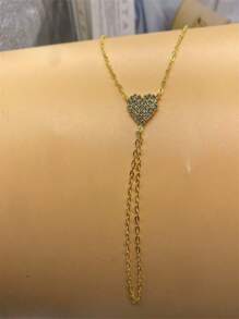 1 pièce Bracelet de doigt en forme de cœur orné de strass, chaîne en métal de couleur or, accessoire bohème décontracté en cuivre avec motif géométrique, cadeau d'anniversaire