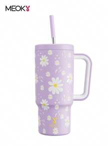 Vaso de 24 oz con asa, taza de viaje de acero inoxidable con aislamiento al vacío y pajita, botella de agua con aislamiento al vacío, taza térmica, botella reutilizable de acero inoxidable: mantiene las bebidas frías hasta 24 horas.