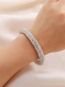 1pc Rhinestone Activated Bracelet, Luxury Sparkling Zirconia Wedding Bridal Bangle For Women