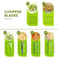 16-Piece Multi-Function Kitchen Set: Vegetable & Fruit Chopper, Manual Food Grater, Onion & Potato Shredder | Space-Saving Design, Dishwasher, Easy Prep For Meals | Kitchen + Travel Accessories, Cocina Decor - Green - View 7