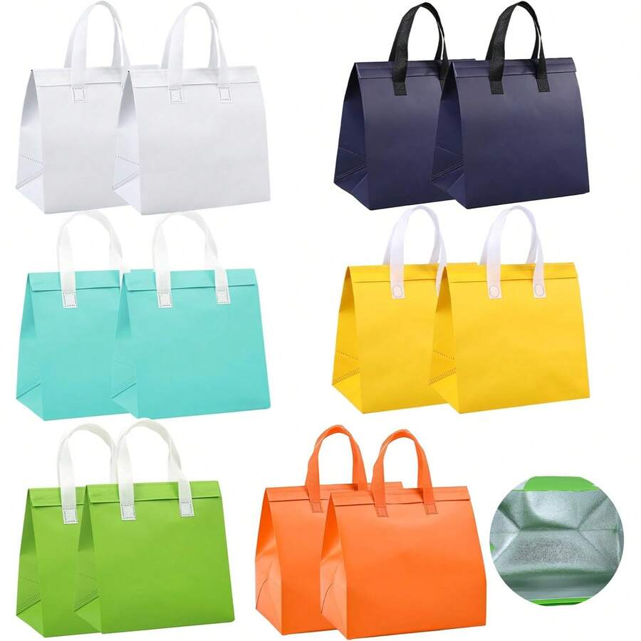 5 件套保温外卖袋，一次性冷藏袋，用于保温食物、饮料、牛奶、咖啡，颜色有白色、橙色、绿色、黄色、海军蓝、天蓝色可选