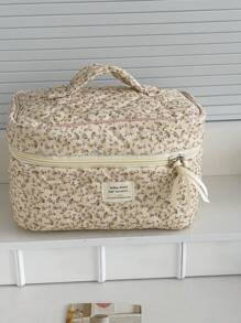 1 Pink Cosmetic Bag, Corduroy Floral Cosmetic Bag, Portable Large-Capacity Storage Bag, Multi-Functional Storage For Wash Bags, Girls' Cosmetic Bags, Cosmetic Storage Bags, Skin Care Cosmetic Bags, Cosmetic Boxes, Cosmetic Bags, Jewelry Storage Bags