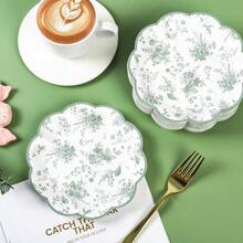 XNHHW24Pcs Sage Green Floral Party Plates Vintage Floral Leaf Disposable Paper Plates Wildflower Toile 7 Scalloped Rim Dessert Plate For Christmas Birthday Bridal Tea Party Supplies3xz4 - SageGreen - View 3